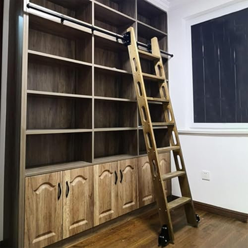 YWTCDMTF Schwarzes Finish, Rollleiter-Hardware-Kit für Bibliotheken, Schiebeleiter, Rundrohr-Schienensatz mit oberer Rolle, Bodenrad mit Bremse (Keine Leiter) (Größe: 16,4 Fuß/500 cm Schien