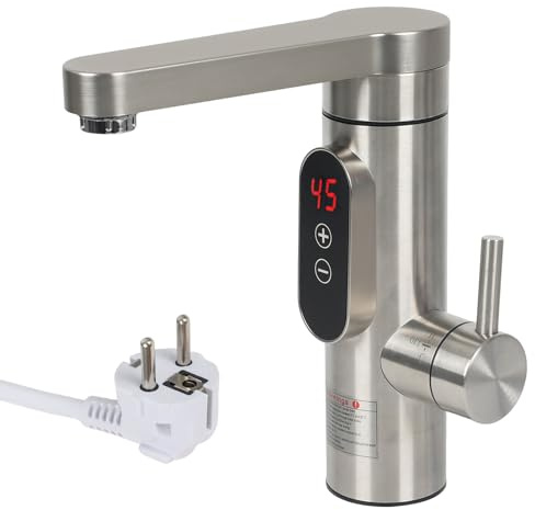 Elektrisch Wasserhahn mit Durchlauferhitzer,CEIEVER Elektrische Heizung Wasserhahn Einstellbare Temperatur 30-55℃ Elektrische Armaturen 230V Elektrischer Warmwasserhahn Edelstahl für Küche