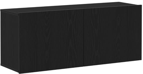 vidaXL TV-Wandregal Schwarz Eiche 100 x 30 x 41 cm Holzwerkstoff mit Klapptüren für die Wohnzimmerlagerung. Montiertes Design, ideal für Unterhaltung und als rechteckiger Organizer. Modernes Element.