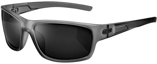 KANASTAL Solglasögon Herr Polariserade Sportglasögon UV400 Skydd Cykelglasögon för Fiske Löpning Golf Vandring Matt Genomskinliga Grå Bågar Svarta Glas