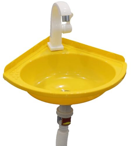 Lavabo de Esquina Plástico Multicolor | Lavabo Pared Compacto para Autocaravana/Jardín | Fregadero de Plástico para Exterior para Sótano/Camping (Fácil instalación)