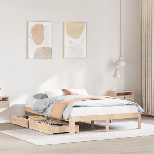 Iiaky Massivholzbett mit Schubladen Bett Mit Stauraum Betten Bett Mit Schubladen Massivholzbett 160x200 cm Kiefer // 3301952