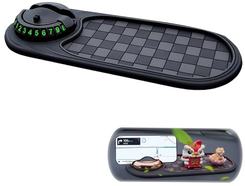 Yoedge Alfombrilla antideslizante para coche con soporte para teléfono móvil de 360° - Alfombrilla universal de TPE para todos los coches con número de estacionamiento y soporte para llave (negro)