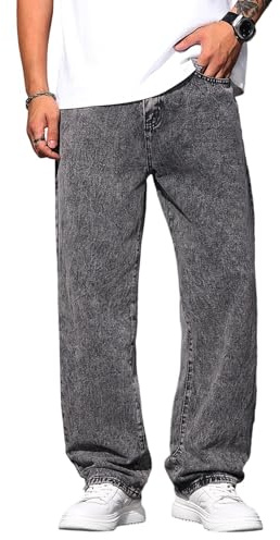 Zewool Jeans da uomo con taglio largo, Y2K, pantaloni da skater, con gamba dritta, Hip-Hop Streetwear, B15 grigio, XL