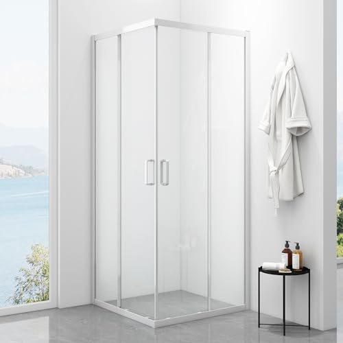 Bathlink 80x80x195cm Duschkabine, Eckeinstieg Schiebetür Duschwand, 5mm ESG NANO Glas, Duschabtrennung