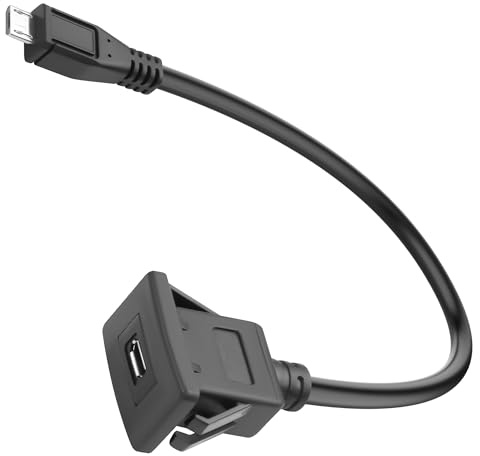 QIANRENON Micro USB Square Snap on Mount Adapter Short Cable Micro USB Male to Female Embedded Fixed Mount Connector Extension Cable, 480Mbps 5V2A, for Snap in Car/RV Dashboard Desktop, 30cm/11.8in