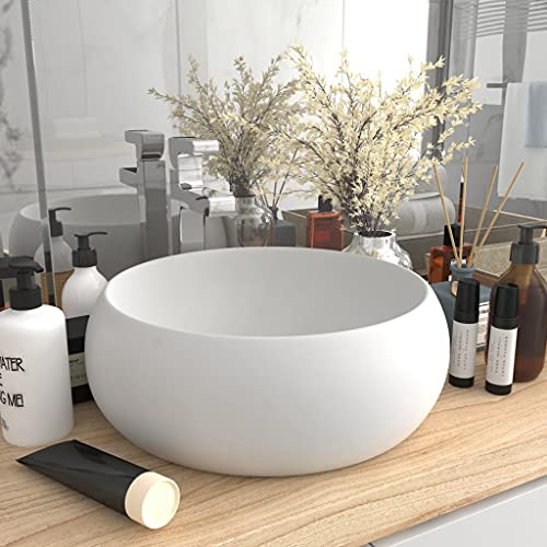 Vasque de Luxe with Céramique, Design Rond, Finition Mate, Vasque à Poser Salle de Bain, Lavabo Salle de Bain, Meuble Vasque Salle de Bain, Blanc Mat, 400 x 150 mm