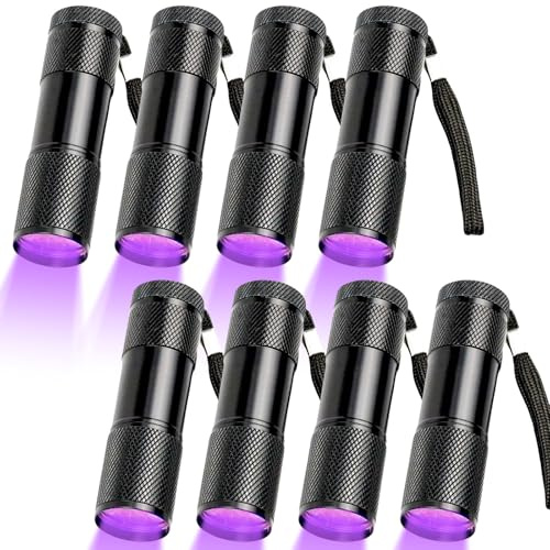 GOMETY 8 Stück UV Taschenlampe, Mini Schwarzlicht Lampe mit 9 LEDs, Schwarzlicht Taschenlampe, Handlampe Schwarzlichtlampe Mini UV Lampe Urin Detektor für Hunde & Katzen, Banknoten, Skorpione