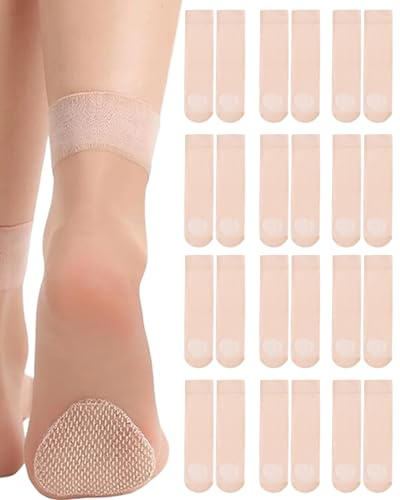 Fonyiunce 12 Pares Medias de Nylon Mujer Calcetines, 35-38, Tobilleros con Fondo Antideslizante, Cortos Transparentes, Calcetines de Tobilleros, para Mujeres y Niñas（Desnudo