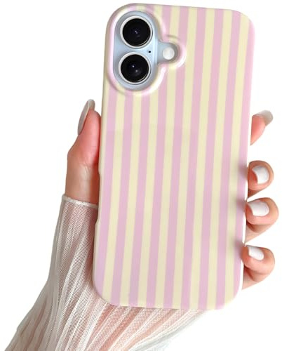 SmoBea for iPhone 16 Case Cute Striped Phone Case Soft TPU Slim Shockproof Phone Cover for Women Girls Beautiful and Stylish, Pink and Yellow