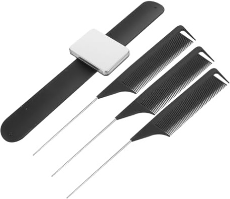 ARTSEWPLY Magnetic Hair Styling Comb Set with Wrist Strap, Black round Edges and Magnetic Metallic Face, Rubber and Stainless Steel Material, for Hairdressers and Braiders