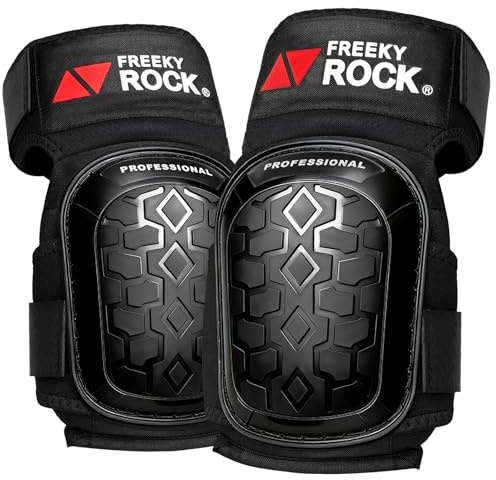 FREEKYROCK Knee Pads for Men Construction Knee Pads for Work with Heavy Duty Anti-Slip Cap Work Knee Pads with Thick Gel Padding Reinforced Thigh & Shin Straps for Construction Flooring Roofing, Black