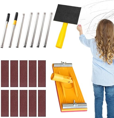 Yhsioaklo Ponceuse à cloison sèche, avec tige extensible – Ponceuse manuelle pour sol, ponçage, réparation, polissage, construction, commercial, débutants, professionnels