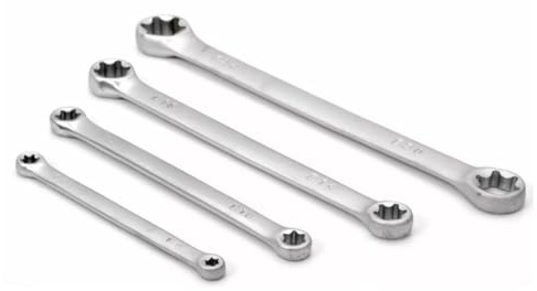 pokm toolsmarket - Set di chiavi ad anello Torx per esterni, E6 – E24 CrV in acciaio | E-Torx 4 chiavi a doppio anello in 8 misure | Chiave ad anello precisa in custodia arrotolabile