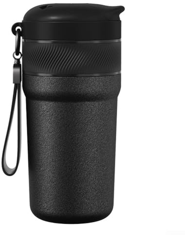 Macinacaffè manuale, senza sforzo in acciaio inox, tazza tutto in uno, macinata a mano per esterni, portatile, isolata (nero)