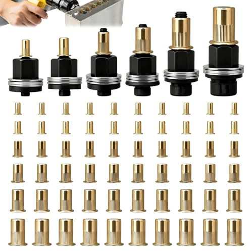 6 Stücke Nietmutternzange Set, M3 M4 M5 M6 M8 M10 Nieten mit 60 Muttern | Steel, Nietenzange Nietmuttern Einpressmuttern für Manuelle Nietmaschine