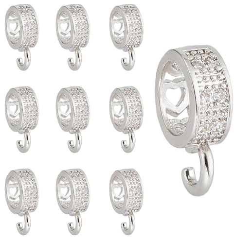 CRAFTYMELODY 20pc Round Bail Beads Hanger Platinum Slider Bail Bead Connectors with Open Loop Tube Bails Brass Charm 4.8mm Inner Diameter for European Necklace Bracelet Pendant DIY Jewelry Making