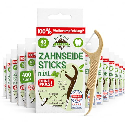 Zahnseide Sticks pflanzlich von Outdoor Freakz | 400 Stück Vorratspack (10x40) | vegane Zahnseidesticks