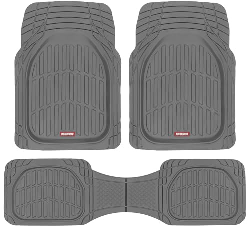 Motor Trend FlexTough Floor Mats for Cars, Gray Deep Dish All-Weather Mats, Waterproof Trim-To Fit Automotive Floor Mats for Trucks SUV, Universal Liner Car Accessories