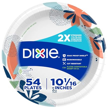 Dixie Paper Plates 10 Inch, Large 10 Inch Disposable Plates, 54 ct