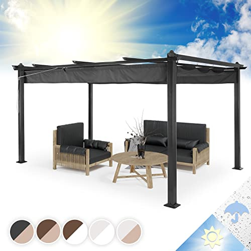 Blumfeldt Pantheon Cortina Awnings Tonnelle de Jardin, Pavillon de jardin en Aluminium de 2.95x3.95m Barnum avec Toit Rétractable en Polyester Waterproof et Protection contre les UV, Pergola, Gris