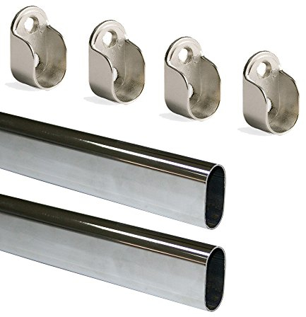 Emuca Kit di Asta Appendiabiti Ovale da Armadio 950 mm e Supporti, Cromato, Set di 2