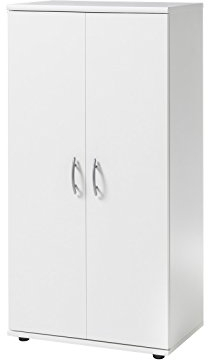 möbelando Schuhschrank 2 Türen 4 verstellbaren Einlegeböden für ca. 12-16 Paar Schuhe, Metallbeschläge, Flurschrank Garderobenschrank, Mehrzweckschrank, Schrank, 55 x 108 x 34 cm (B/H/T) weiß