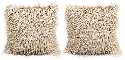 Dricar 2Pcs Fluffy Pillow Case Mongolian Faux Fur Pillow Cover Super Soft Plush Throw Pillows Cushions Decorative Cushion Covers 18 x 18in (Brown)