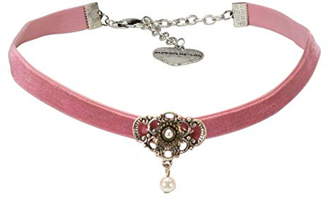 Alpenflüstern Trachten-Samt-Kropfband Hedy - nostalgische Trachtenkette enganliegend, Kropfkette elastisch, Damen-Trachtenschmuck, Samtkropfband schmal (rosa-rosé) DHK225