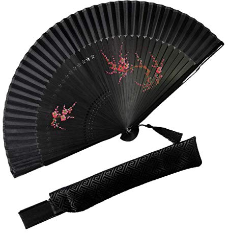 Eastern Wind Pflaumenblüte Handfächer aus schwarzer mit Geschenktüte ，Bambus-Fächer, Hochzeitsgeschenk 21 * 38cm
