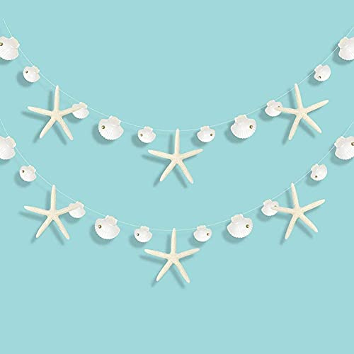 Decor365 White Finger Starfish Sea Shell Garland Ocean Coastal Nautical Party Decoration Starfish Cutouts Hanging Bunting Banner Under the Sea Mermaid Wish Birthday Beach Wedding Decor