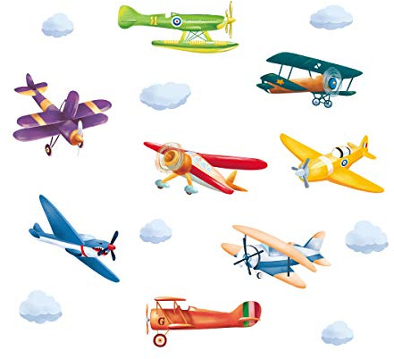 ufengke Wandtattoos Bunt Flugzeuge Wandsticker Wandaufkleber DIY Flieger Doppeldecker für Wohnzimmer