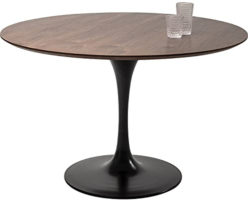 Kare Design Tisch Invitation Set, Schwarz,Braun, 4 Personen, D120 cm, Retro-Design, Platzsparend, Walnussholz-Optik, Esszimmertisch, 50 kg max. Belastbarkeit, Stahl, 76x120x120 cm (HxBxT)