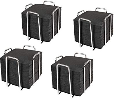 Hostelnovo - Set di 4 portatovaglioli con 200 pezzi di tovaglioli da cocktail 10 x 10 cm - Portatovaglioli in acciaio inossidabile resistente - Tovaglioli di colore nero, carta usa e getta