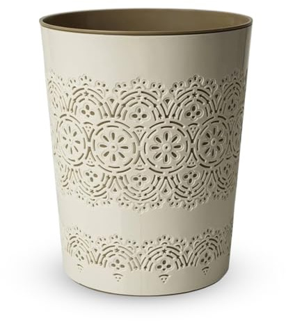 HOMION 9 Litre Flora Waste Container Basket Storage Bin for Office Room Bathroom Usage Small Paper Waste Bin Sack Lightweight Round Bin for Kitchen Home Office Toilet (Cream)