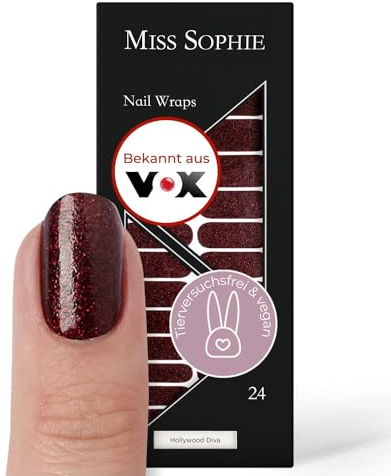 Original Miss Sophie Nagelfolien Hollywood Diva I 24 ultra-dünne Nagellack-Streifen mit Glitzer I Für Finger- & Fußnägel I Hält auf Natur- sowie lackierten, Acryl-, Gel- & Shellac-Nägeln