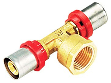 Pressfitting - Raccordo a T per tubo composito, 26 x 3,0 mm x 3/4 x 26 x 3,0 mm, filettatura interna per tubi compositi multistrato, DVGW, TH - H - U