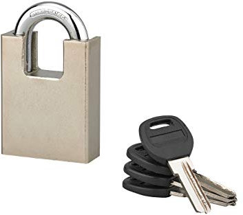 THIRARD - Cadenas à Clé 50 mm Quadra - Anse Protégée en Acier Cémenté Nickelé - 4 Clés Réversibles - Corps en Acier Nickelé Satin - Double Verrouillage par Billes