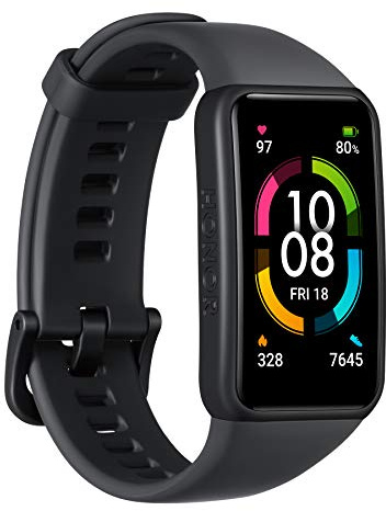 HONOR Band 6 Bracelet intelligent Plein écran 1.47 AMOLED Écran tactile couleur SpO2 Fréquence cardiaque Sommeil Stress Natation Activité Tracker Version globale, Noir