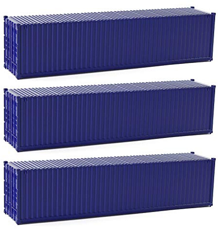 Evemodel 3 unidades HO Scale 40 pies 1:87 Deep Blue Contenedores de envío sin decorar, caja de carga lateral acanalada