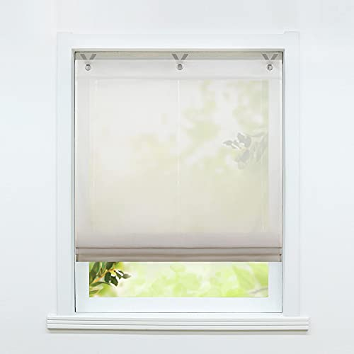 ESLIR Raffrollo ohne Bohren Raffgardine Transparent mit Ösen Farbverlauf Gardinen mit Haken Ösenrollo Modern Vorhänge Braun BxH 80x130cm 1 Stück