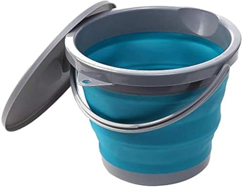 LATRAT 5 Litre Bucket with Lid Foldable Cleaning Bucket with Lid Round Portable and Foldable Plastic PP TPR Material Fishing Bucket for Outdoor Indoor Use,Blue