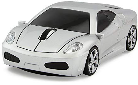 Aikchi Souris d'ordinateur sans fil en forme de voiture de sport 3D, souris ergonomique pour ordinateur portable FLL (argenté)