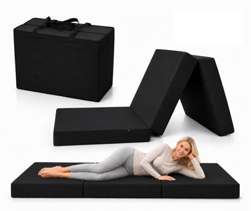 Odolplusz Klappmatratze Faltmatratze Klappbett - Made IN EU - als Matratze Gästebett Gästematratze einsetzbar (Schwarz mit Tasche, 80 x 200 cm)