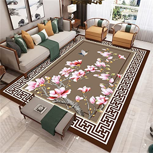 Wohnzimmerteppich 80 x 160 cm Kurzflor braun Rug for Living Room Großer Traditioneller Orientteppich Mit Vintage-Blumenmuster, Leicht Zu Reinigen