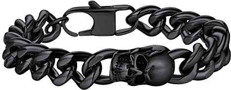 FaithHeart Herren Armband Punk Gotik Totenkopf Panzerarmband in 19cm 21cm 23cm Hip pop Cuban Curb Armschmuck