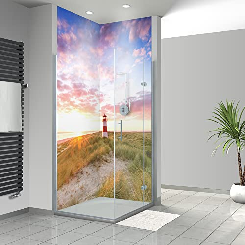WANDFREUDE individuelle Duschrückwand Aluverbundplatte auf Maß (2 Stück - Magischer Leuchtturm - Seidenmatt) – Dusche Wandverkleidung Duschwandverkleidung Duschrückwände