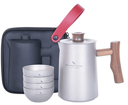 Boundless Voyage Camping Kaffeekocher Teekessel Titan Topf Backpacking Becher Portable Titan Becher Outdoor Wasserkocher Camping Kochgeschirr, Leicht und Tragbar (Ti3117D-Teekanne + Tasse)