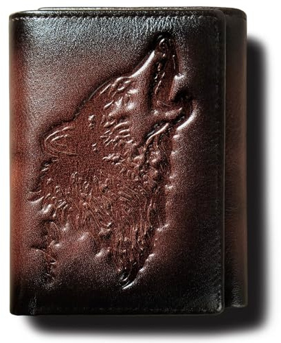 skneephate Men's Trifold Wallet,Wolf Wallets For Men Leather,Rfid Blocking,Gifts For Him Husband (coffee)