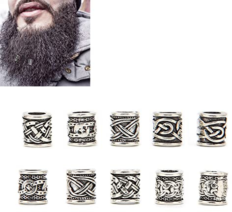 KIMISS Bart Perlen für Männer Bart Styling Werkzeuge 10 Stück Wikinger Legierung Antike Nordische Dreadlock Perlen für Bart Haare DIY Armband Halskette